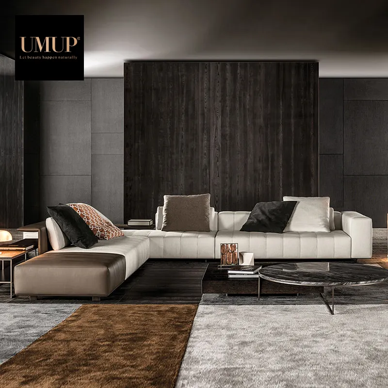 Muebles modernos de lujo personalizados para el hogar, conjunto de sofás seccionales de cuero nobuk para sala de estar