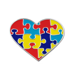 Không có tối thiểu tùy chỉnh kim loại men Epoxy nhận thức Ribbon tim Câu Đố mảnh asperger tự kỷ ve áo thời trang chữ cái Ngày của Cha - Product Image 2