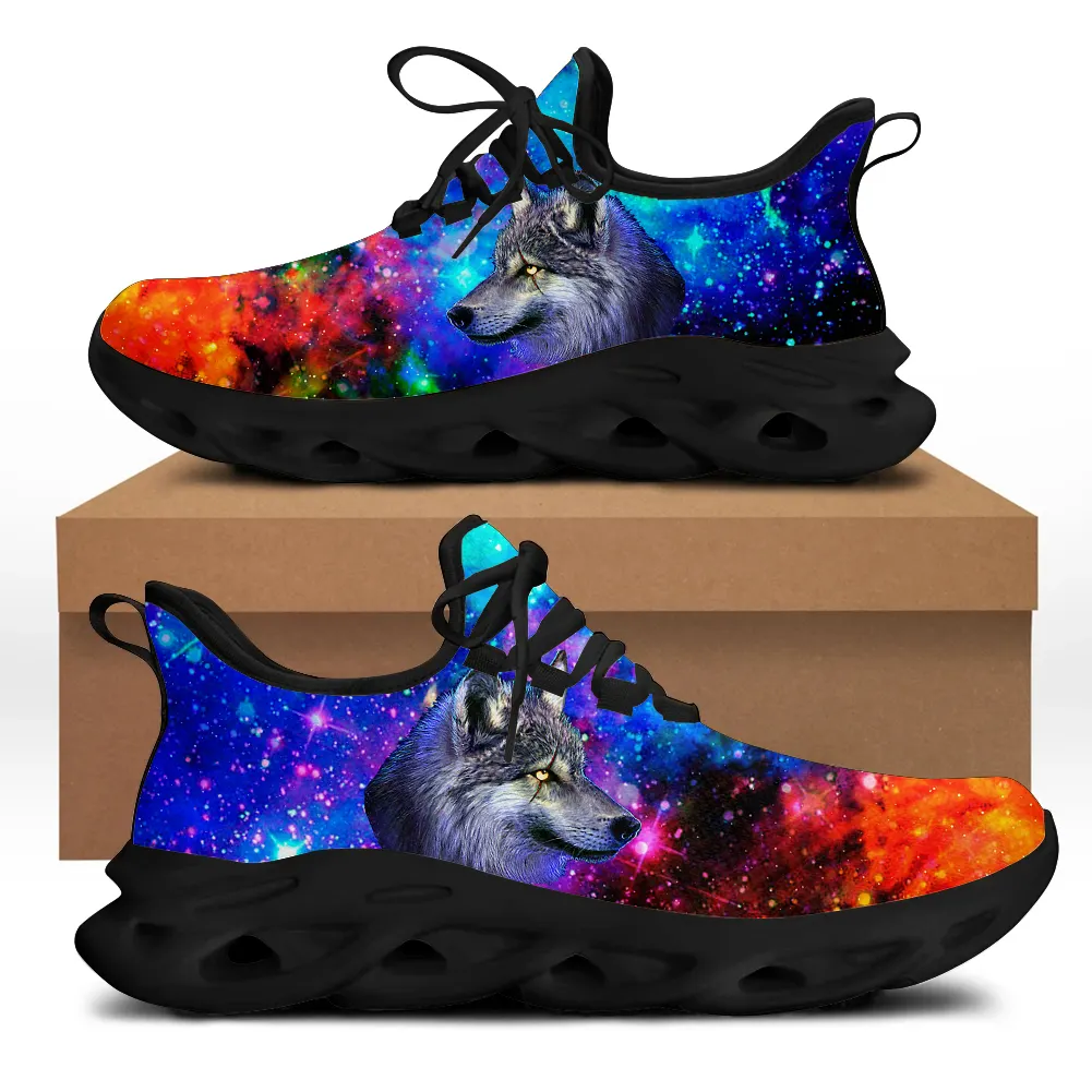 Neuankömmling Purple Nebula Galaxy Space Wolf Design klobige Frau Mann Turnschuhe Laufen Casual Sportschuhe Drops hipping