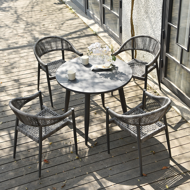All-aluminum 90cm round table with 4 chairs
