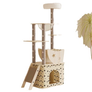 Großer Luxus-mehr schicht iger hölzerner Kratz baum Integrierter Kratzpfosten-Klettergerüst ständer für kleine Räume Luxus-Holz katzen haus - Product Image 1
