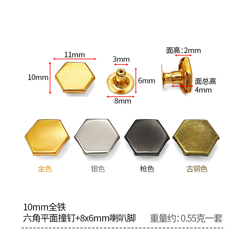 Perno hexagonal plano de hierro de 10 mm con un juego de patas acampanadas de 8x6 mm.