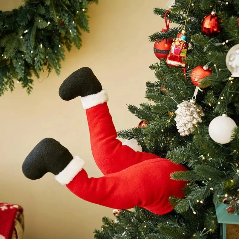Decoración divertida para árbol de Navidad, piernas de Papá Noel, decoración de puerta de felpa, pierna de elfo de Papá Noel, decoración navideña para adornos para el hogar 2024