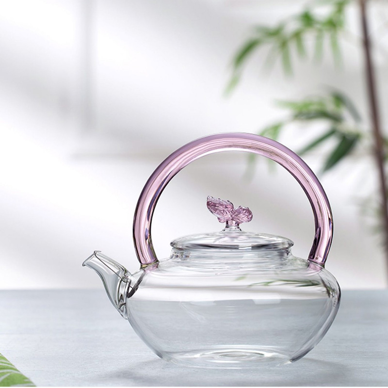 37Years Factory Glass Teapot With Pink Lift Handle Microwave & Dishwasher Safe High Borosilicate Tea Kettle 700ml