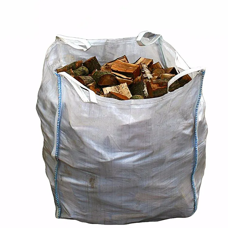 EGP fabrika yakacak odun süper çuval FIBC 1000-2000kg toplu Jumbo çanta u-panel nefes yakacak odun düz alt deşarj yükleyebilir
