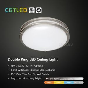 Stock ETL Double Ring <strong>Ceiling</strong> LED Flush Mount 20W CCT Switchable <strong>Simple</strong> <strong>Design</strong> Round 13inch Nickle Dimmable <strong>Ceiling</strong> Fixture - Product Image 2