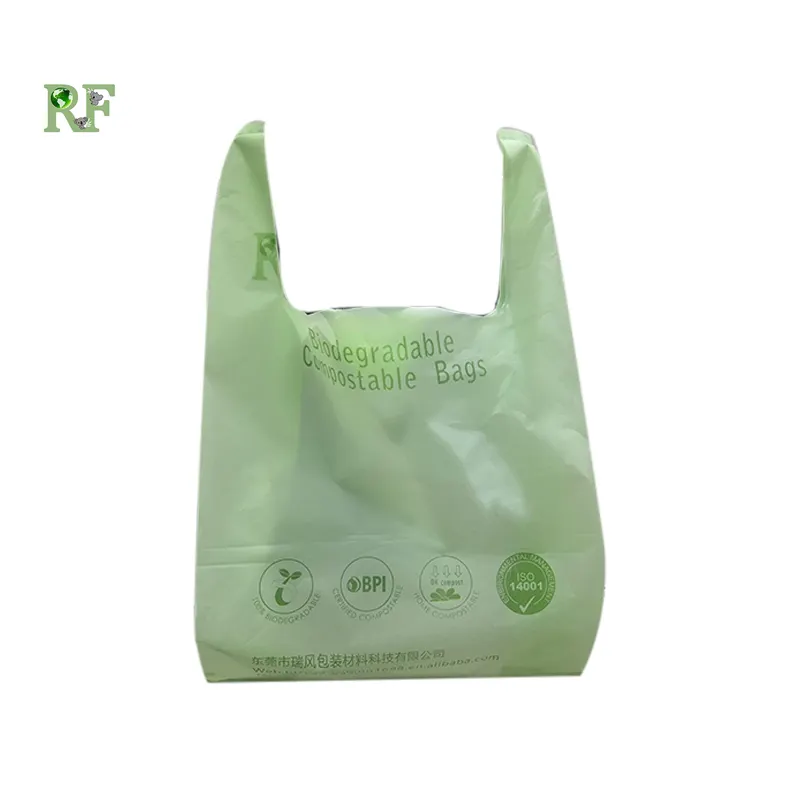 Sac pour t-shirt biodégradable, sac en plastique à base d'étange de maïs, sac de courses pour t-shirt