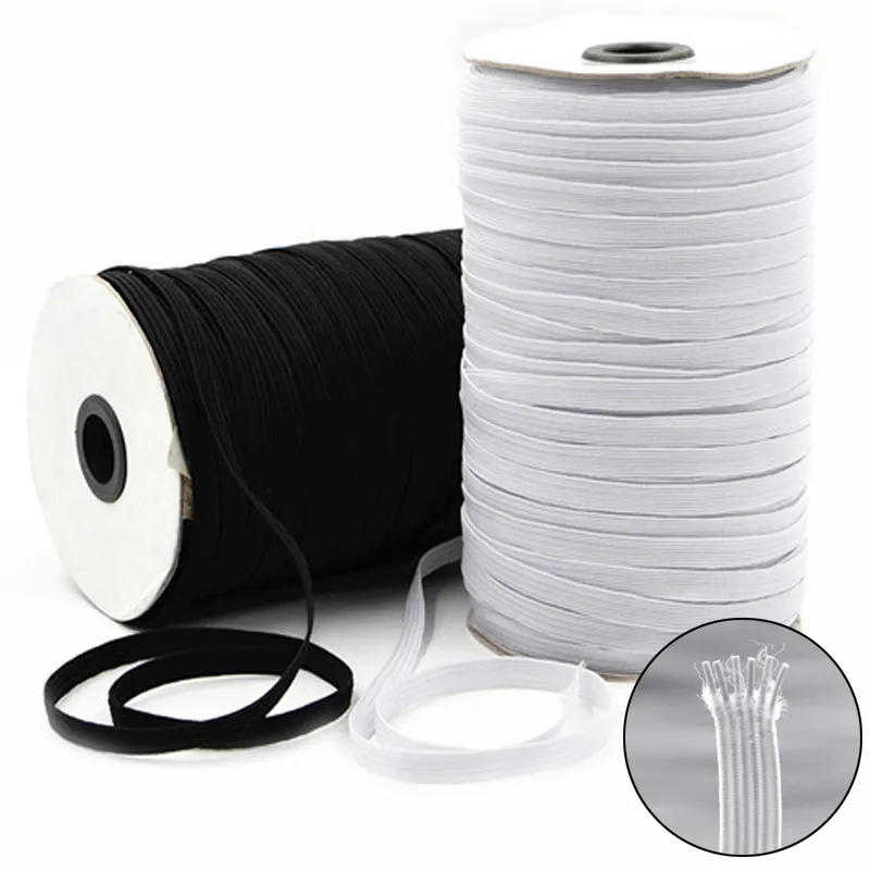 factory high quality 6mm white black color woven elastic band knitted rubber elastic braid band for garment pants