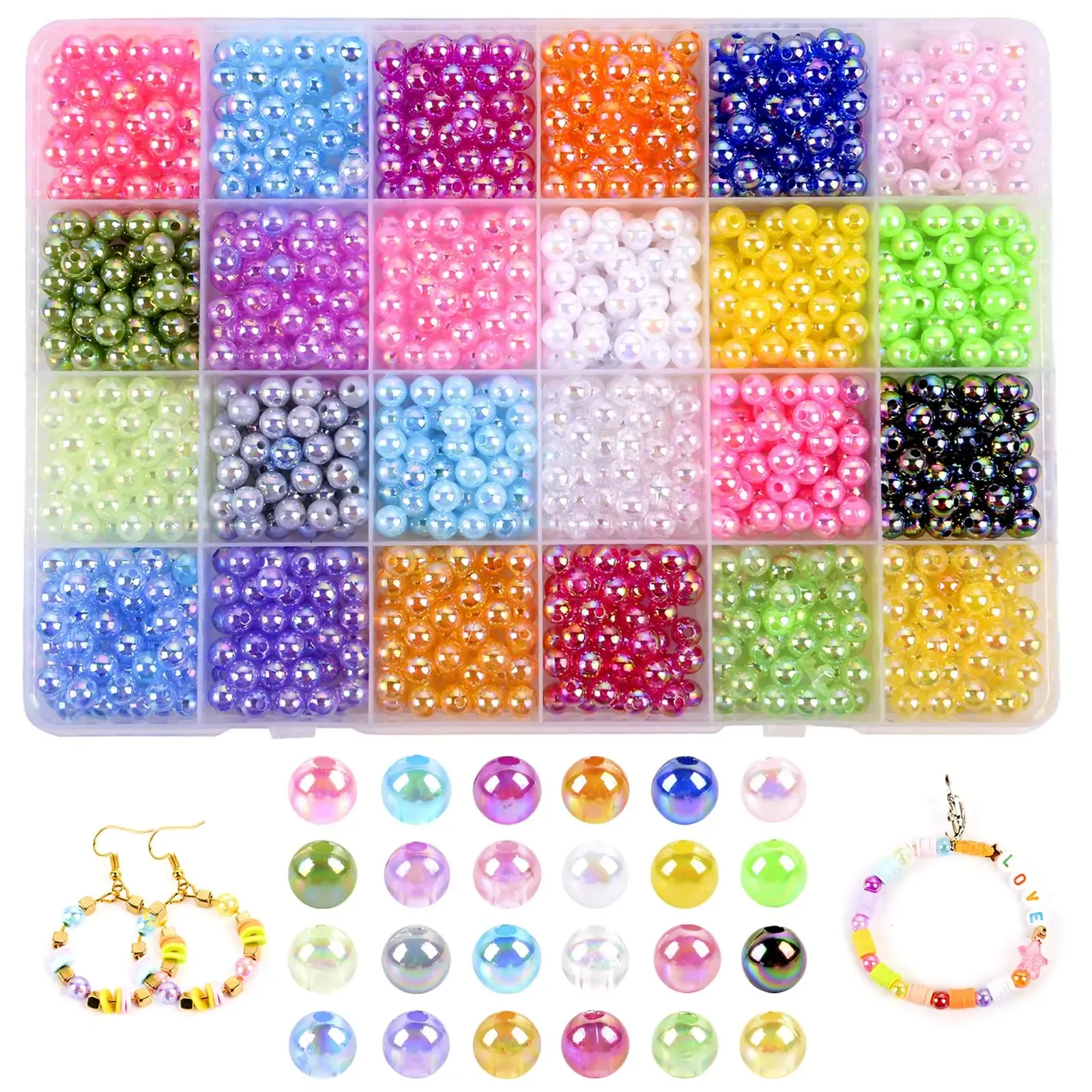 1200 Uds cuentas de perlas 7mm 24 colores cuentas de perlas multicolores para la fabricación de joyas DIY pulsera collar Kit de cuentas de arcilla