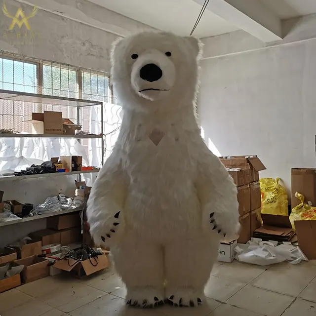 Evento de natal desfile traje inflável do urso polar de Pelúcia, lindo dança inflável da mascote do urso branco