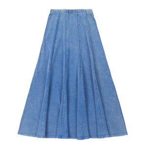 कस्टम डेनिम ब्लू एसिड वॉश जर्सी बच्चों के लिए लोचदार कमर बैंड के साथ किशोर निजी लेबल के लिए कपास मैक्सी स्कर्ट - Product Image 2