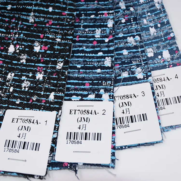 Denim tressé coloré pour jeans, 10 pièces, tissu jacquard extensible, avec imprimés personnalisés, chinois,