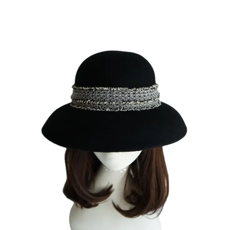 Las mujeres Retro ancho Brim Floppy Sombrero de Panamá cinturón sombrero Fedora de lana sombrero