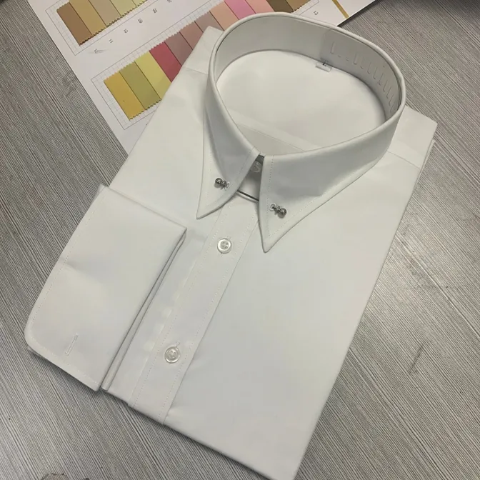 Camisas de vestir blancas con cuello Pin para hombre, camisas de puño francés