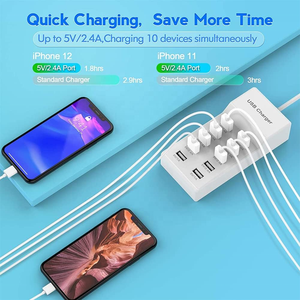 急速充電自動検出テクノロジーを備えた10ポートUSBウォールチャージャーステーション複数のデバイス用の安全ファミリーサイズのUSBポート - Product Image 3