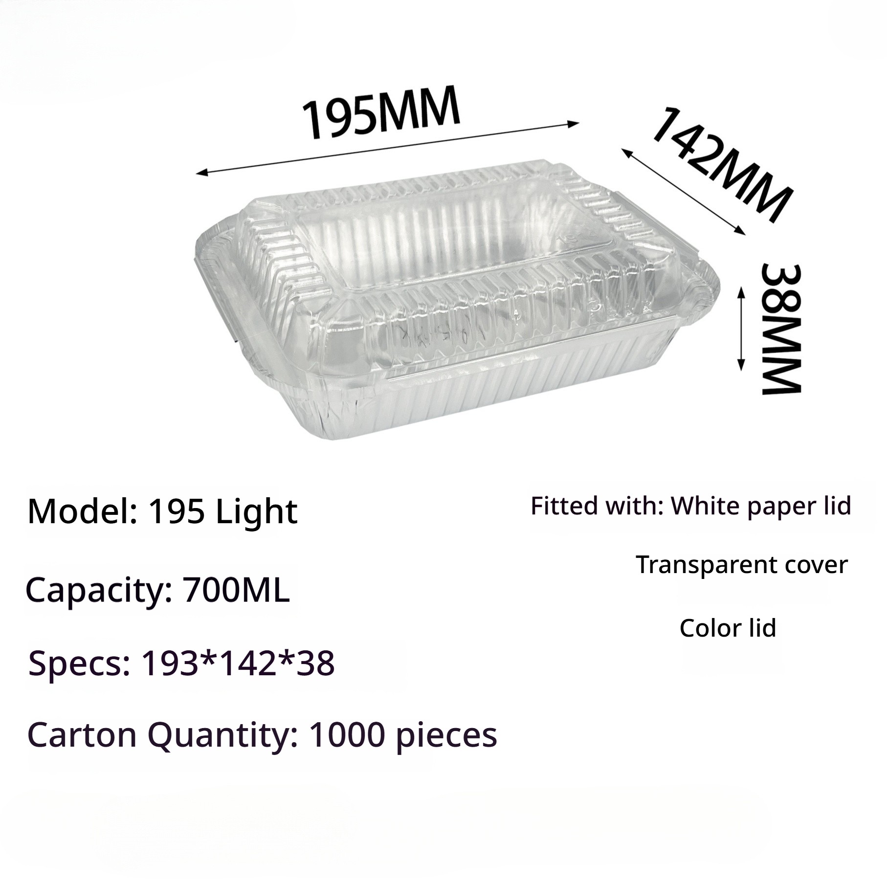195 lumière plus couvercle transparent