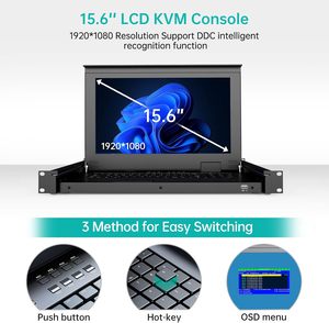 <strong>MT</strong>-<strong>VIKI</strong> 1U Rack Mount KVM Console, 8 Port KVM VGA Switch W/15.6'' LCD Monitor, 1080P, Integrated Touchpad+Keyboard+8 KVM Cables - Product Image 4