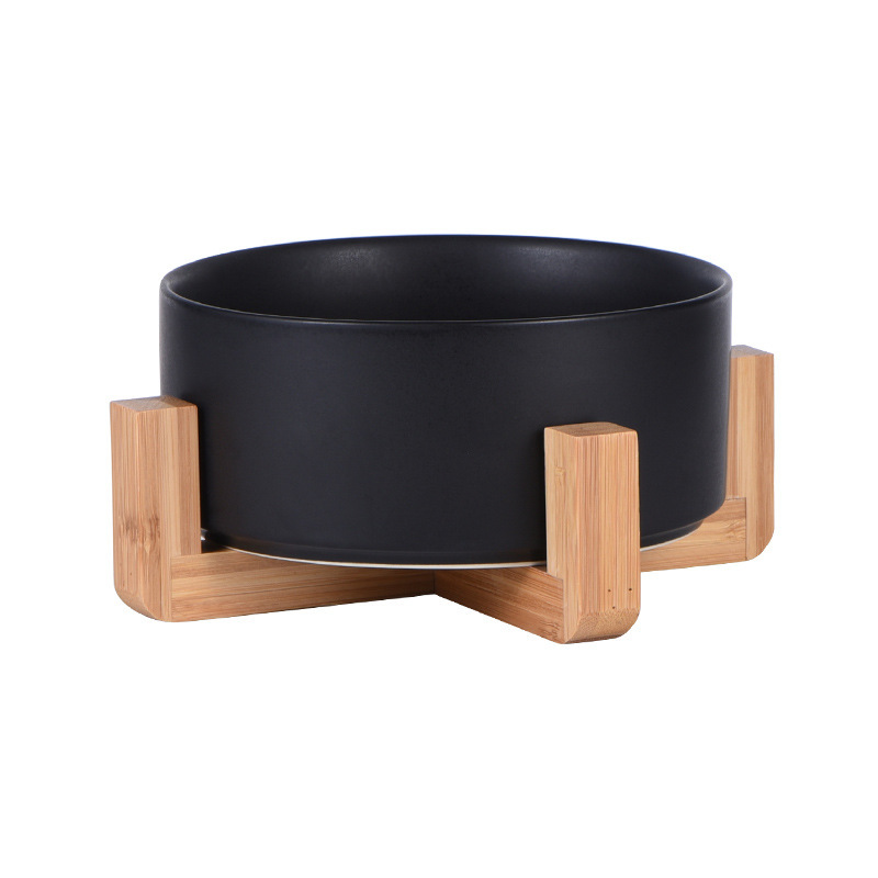 Single bowl wooden frame straight mouth ceramic matte black