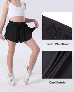Kızlar siyah kelebek 2-in-1 koşu, spor salonu, egzersiz, tezahürat, dans için Spandex Liner ile Flowy şort - Product Image 2