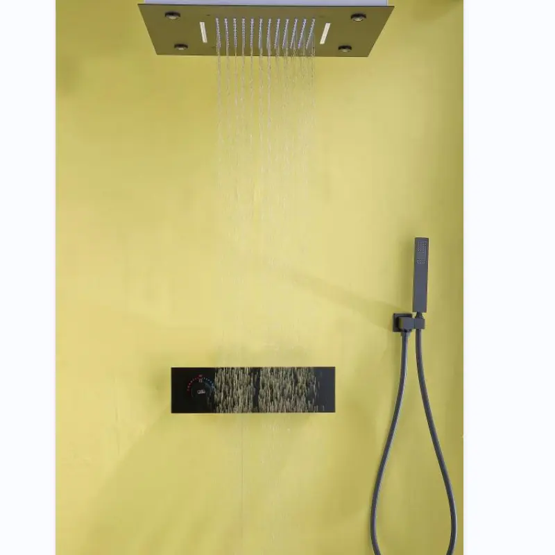 2023 nouveau haut de gamme LED pomme de douche lumière de couleur changeant automatiquement mélangeur de douche dissimulé noir laiton carré moderne