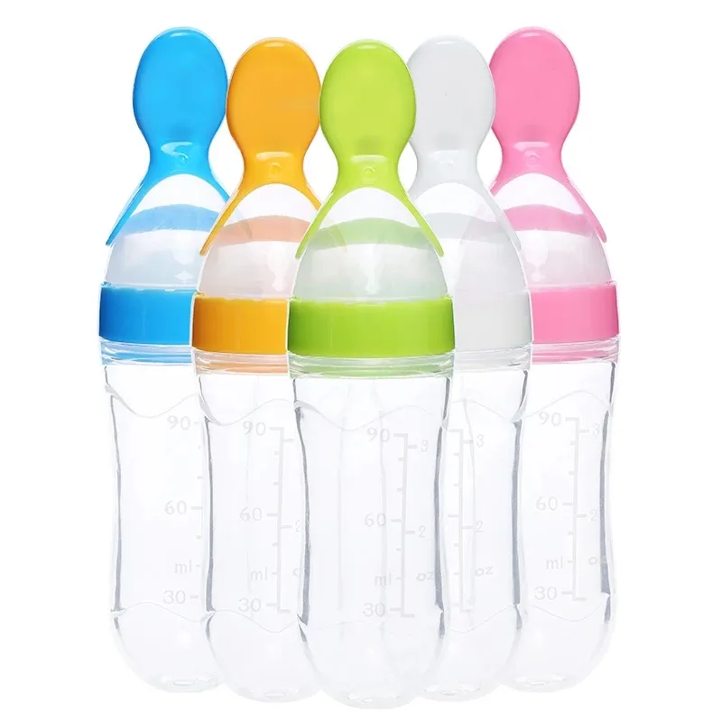 Alimentatore per alimenti per bambini alimentatore per cucchiaio in Silicone per erogazione e alimentazione di alimenti per neonati con coperchio antipolvere, 90ML