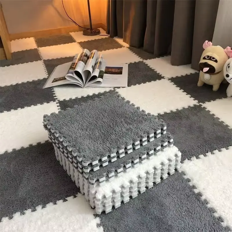 Vente d'usine tapis de sol imbriqués carreaux Eva Puzzle tapis poilu lavable bébé tapis de jeu tapis en peluche