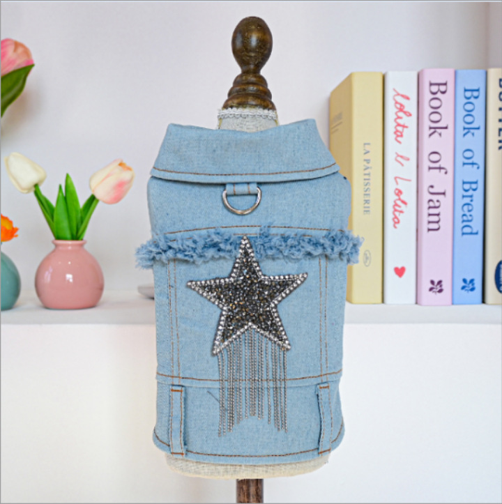 Veste denim étoile à pompons