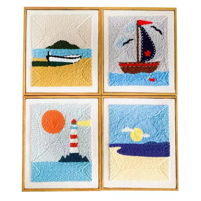 DIY Handwork Embroidery Starter Kit Cross Stitch Kit Include Embroidery Clothes With Seascape Pattern