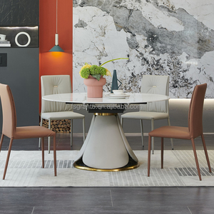 Mesa de comedor de acero inoxidable para uso en hotel, mueble multifuncional con forma redonda de mármol - Product Image 5