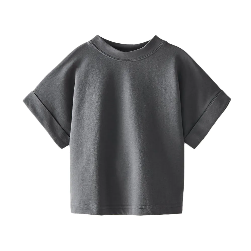 toddler kids neutral loose fit blank tee shirt roll up short sleeve unisex baby solid tshirt