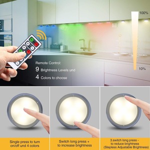Rmt Ctrl Led şarj edilebilir dim RGBW renkli Pat işık Puck işık yatak odası banyo mutfak dolabı dolap dolap