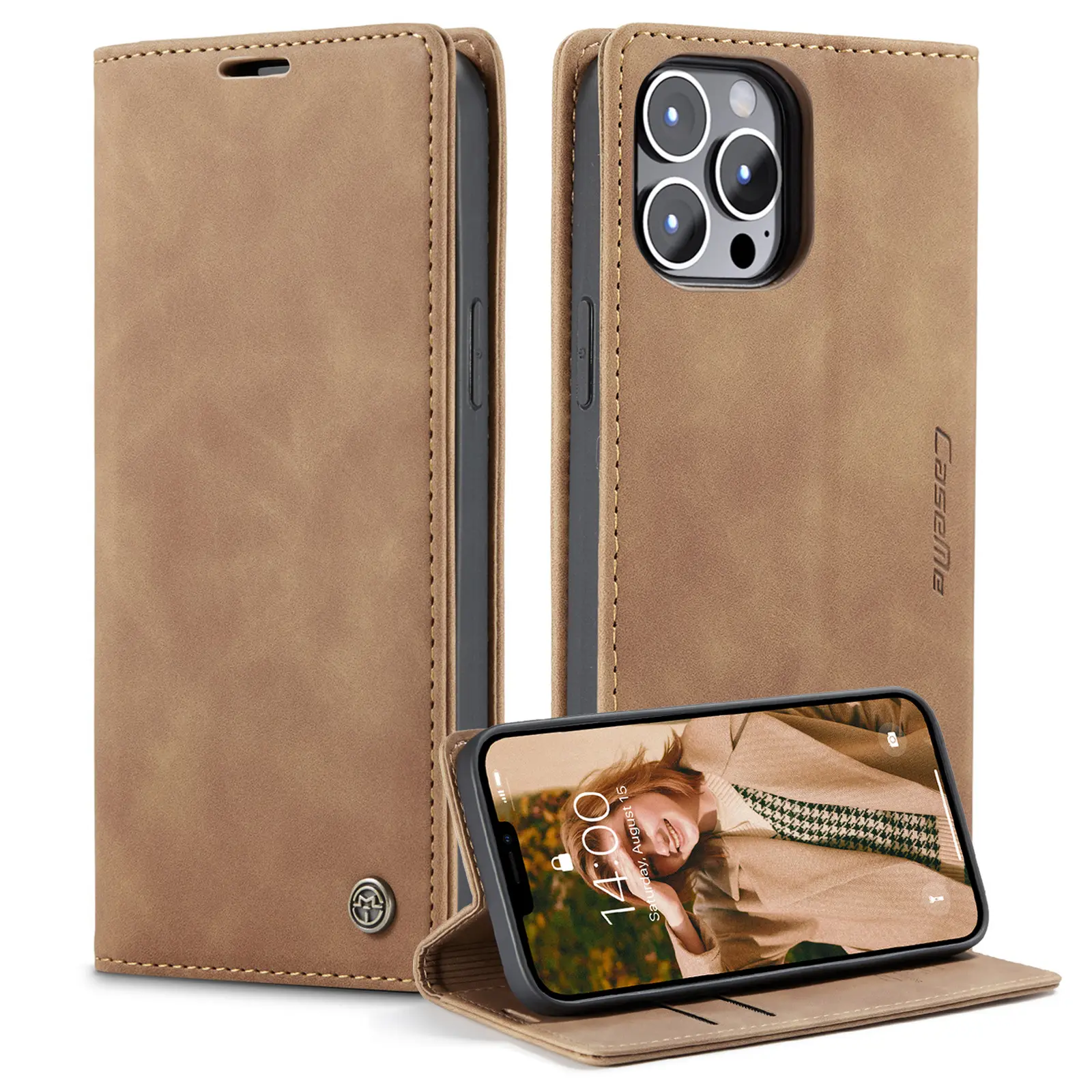 Caseme Lật PU Leather Trường Hợp Đối Với iPhone 15 14 Cộng Với Retro Thẻ Từ Ví 13 Pro Max 12 Mini 11 Cuốn Sách Điện Thoại Cover Quay Lại Funda