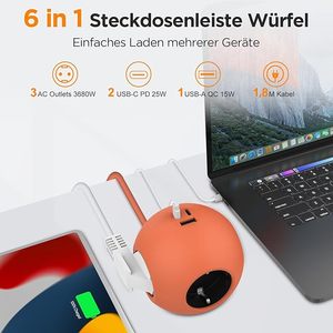 Factory Wholesale New <strong>Design</strong> PD25W Fast Charging EU Spherical <strong>Socket</strong> <strong>Extension</strong> Cable USB C Power Strip 3 Outlets Multi-USB Port - Product Image 3
