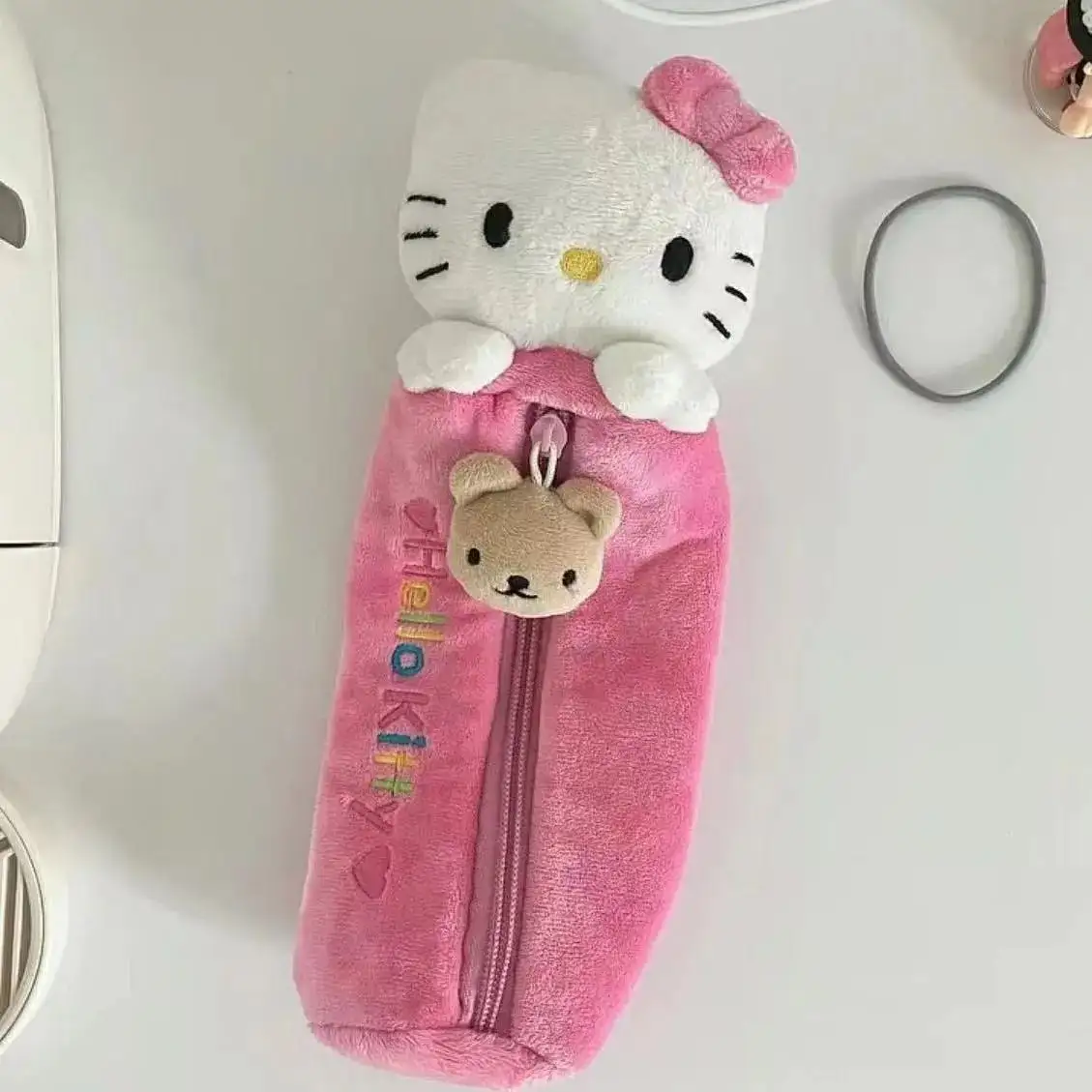 HL nueva cartera Sanrio Hello KT dibujos animados Kuromi lindo estudiante chica cumpleaños fiesta regalo gatito felpa lápiz caso bolsa papelería