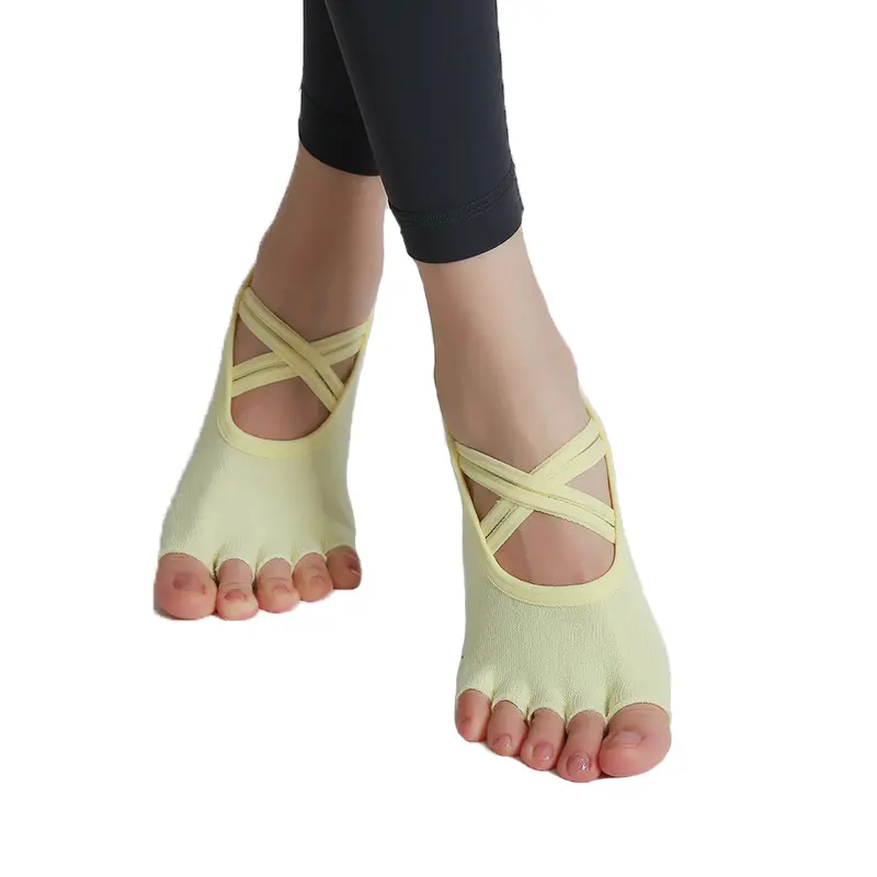 High quality indoor anti-slip open-toe women's cotton custom logo pilates grip yoga socks