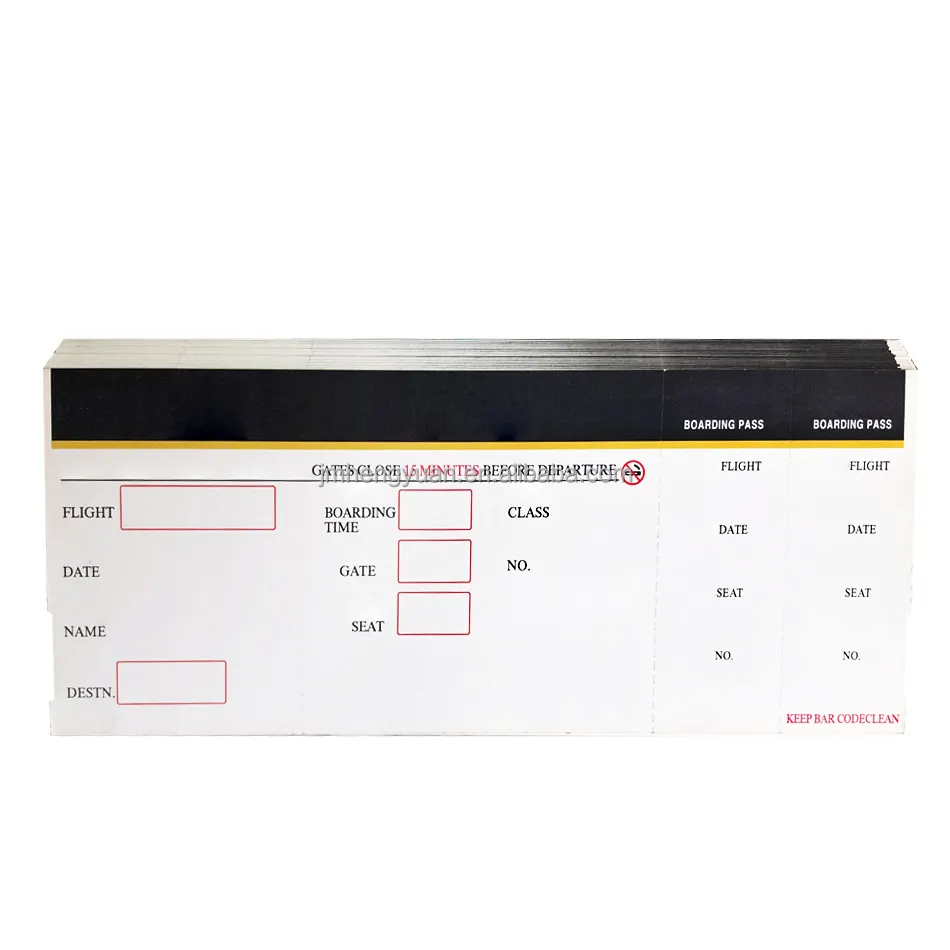 تصميم خاص لبطاقة الوصول بطاقة تذكرة الطيران من الورق المقوى المطلي بالحرارة لبطاقة التوصول بطائرة ورقية
