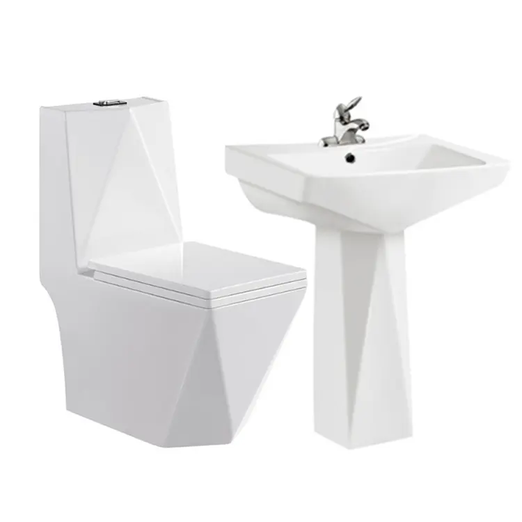 Sanitary ware diamond shape ceramic pedestal sink and toilet set bathroom