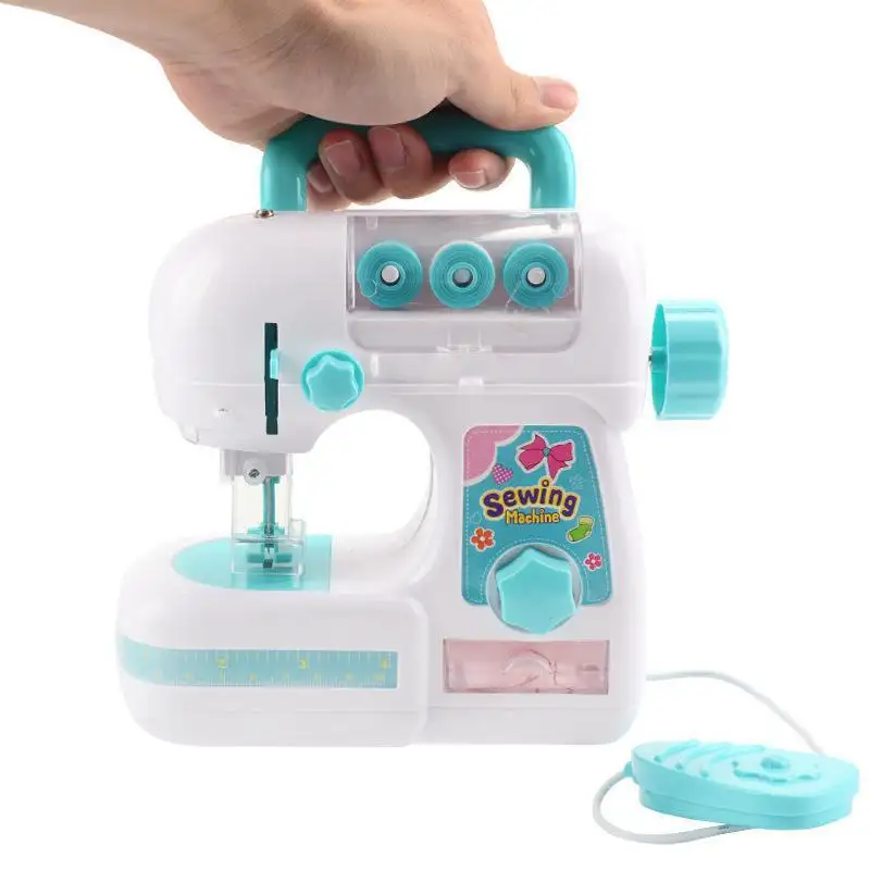 Mini máquina de costura elétrica brinquedos crianças brincam com luzes brinquedo máquina de costura para crianças