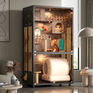 Saray için özelleştirilmiş büyük uzay kafes katı ahşap Pet Shop şeffaf kedi sergi dolabı kabulü Villa cam - Product Image 2