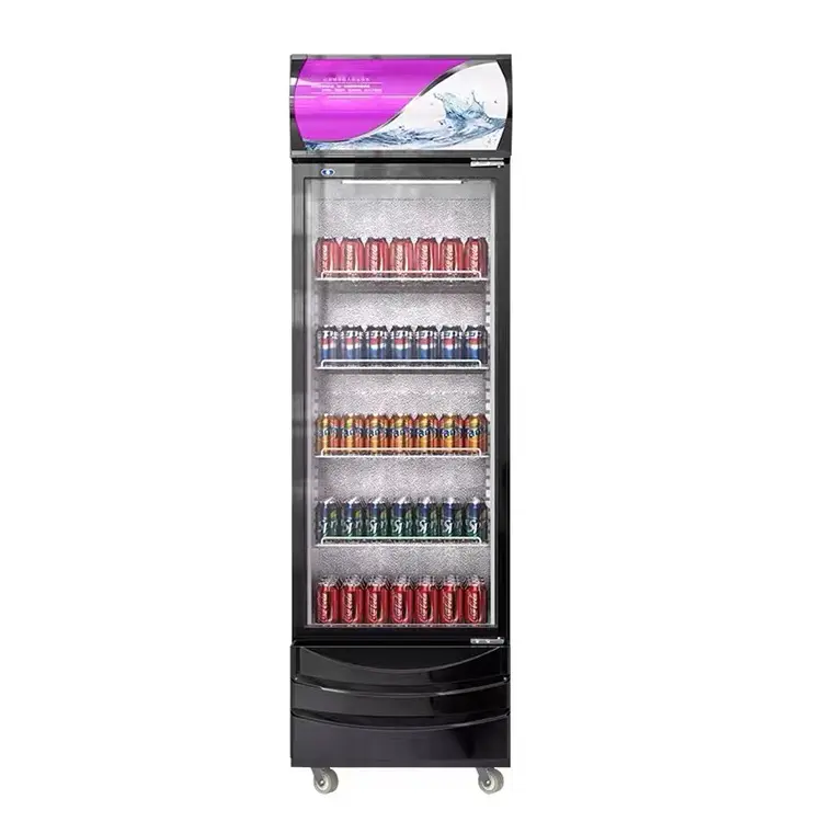 Congelador de bebidas frías de una sola puerta para supermercado, Enfriador de cerveza, refrigerador de puerta de vidrio, refrigerador de bebidas