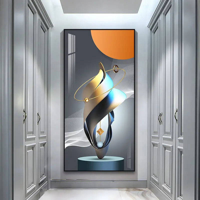 Pintura Decorativa Simple moderna, pintura colgante de placa Vertical de pasillo, pintura de porcelana de cristal abstracta