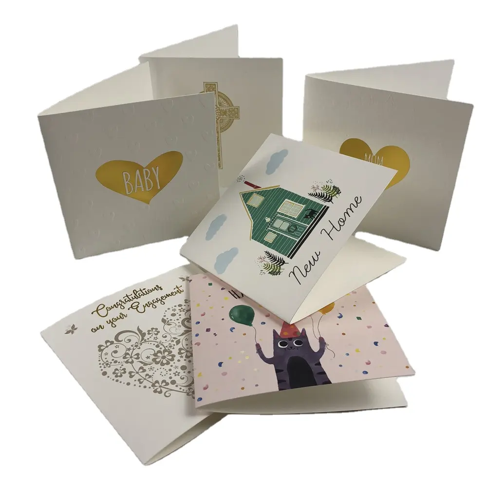 DongGuan Card Printing produttore personalizzato lamina d'oro a forma di cuore in rilievo lavoro manuale carta pieghevole Baby Shower biglietto di auguri