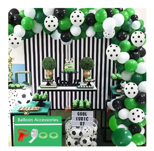 Kit de guirnalda de globos para fiesta de fútbol, decoración de reunión deportiva, color verde, blanco y negro, de látex