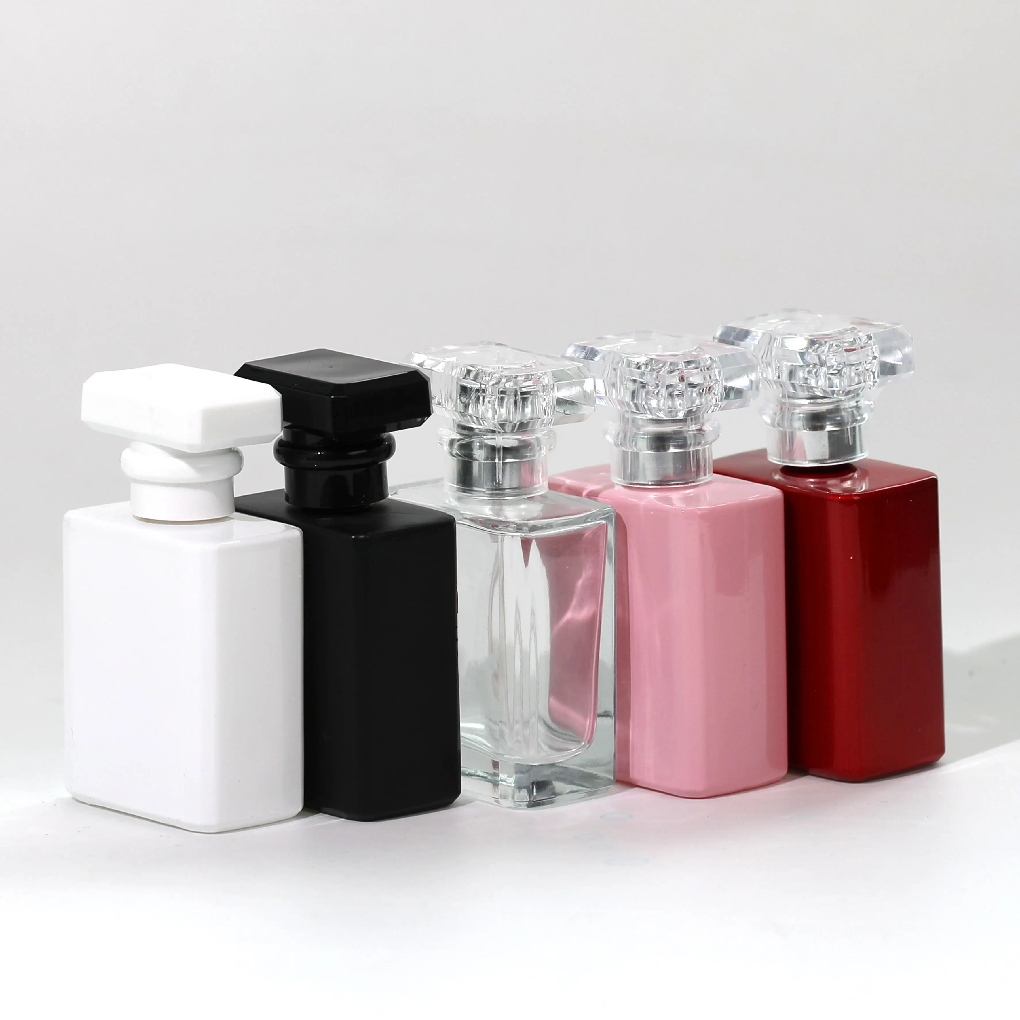 Botella de cristal cuadrada para Perfume, espray de lujo, bonito, negro, blanco claro, 30, 50 y 100Ml