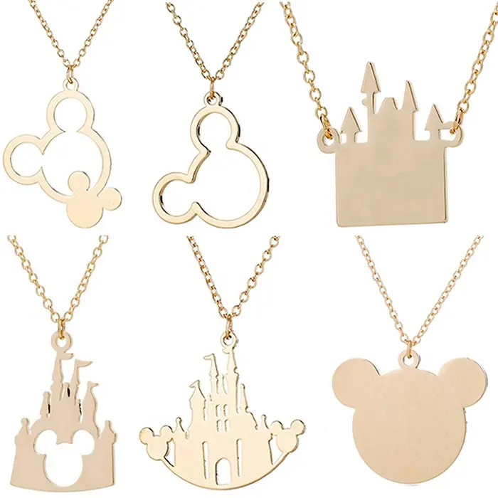 Collier à breloques en acier inoxydable plaqué or 18K, Style mignon, argent Non terni, tête de Mickey, Minnie Mouse, bijoux pour femmes