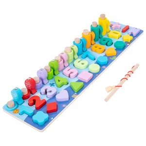 5 in1子供の教育用木製色並べ替え番号形状認識パズル釣りログボードゲーム - Product Image 1