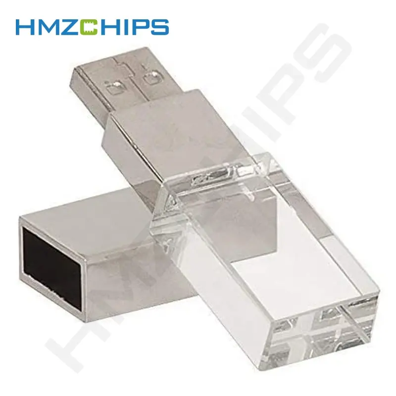 HMZCHIPS grosir kristal transparan 4GB 2.0 3.0 USB, Flash Drive 8GB 16GB 32GB 64GB