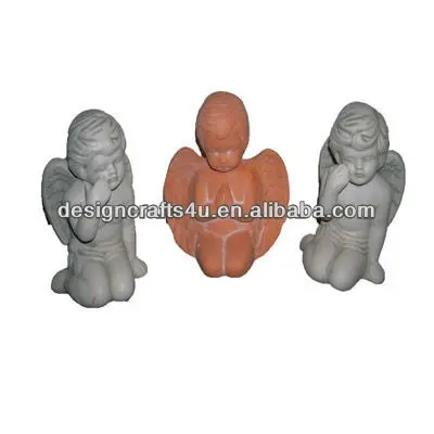 3 angeli in Terracotta per vasi per piante o decorazioni da giardino
