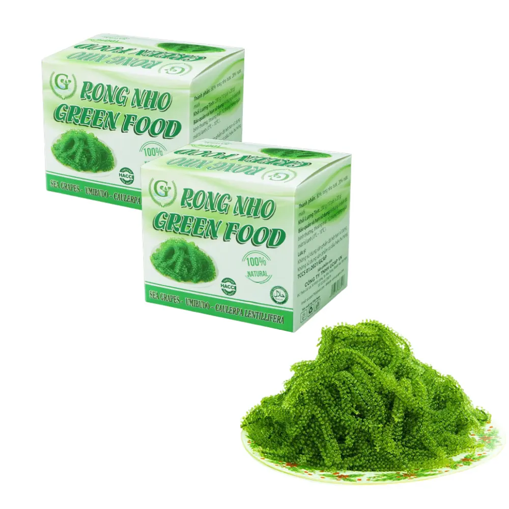 Algues salées raisin de mer vert alimentaire demande du client emballage haut produit préféré Certification ISO emballage dans une boîte en carton