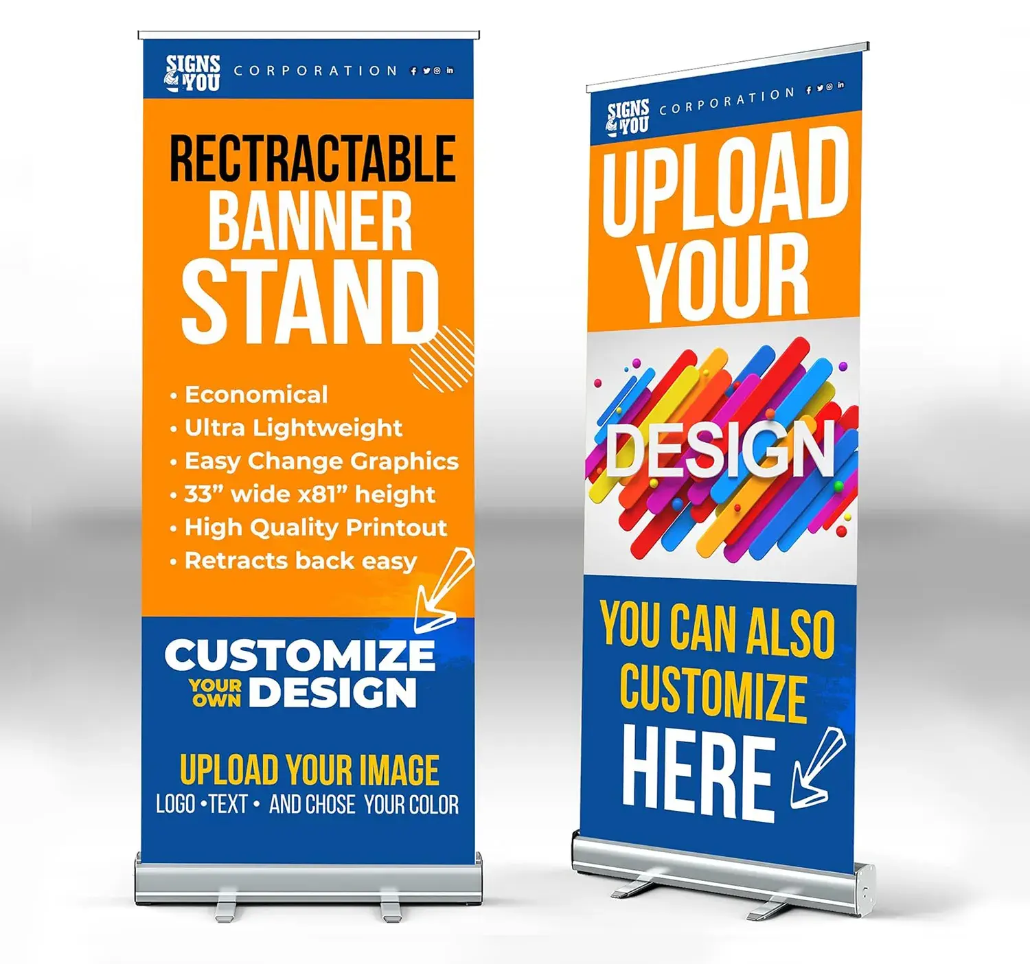 Promoción portátil de aluminio Roll Up Banner Stand Publicidad Roller Banner con impresión de póster Metal Pop Pull Up Exhibición